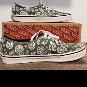 Vans Men's Authentic Canvas Sneaker Primavera Paisley Olive Green Size 11.5